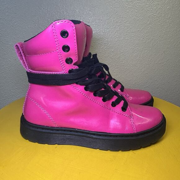 Dr Martens Hot Pink Mix Lamper Boots High Top Women's US 7 Patent Leather Docs - Picture 6 of 16